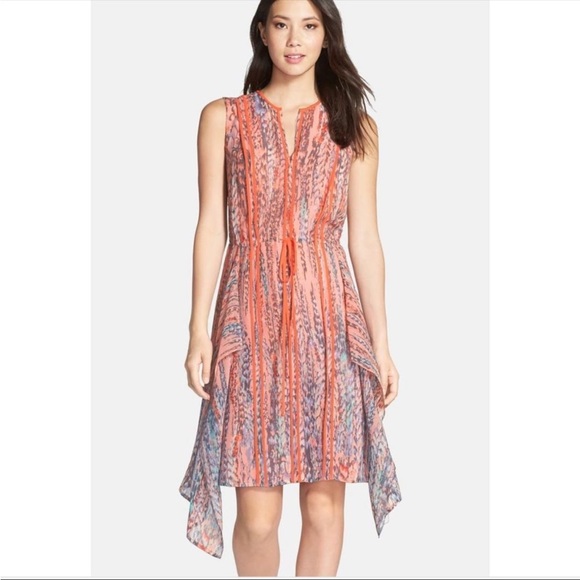 BCBGMaxAzria Dresses & Skirts - BCBG MAXAZRIA ‘Liya’ Coral & Grey Sleeveless Silk Dress | Size XS